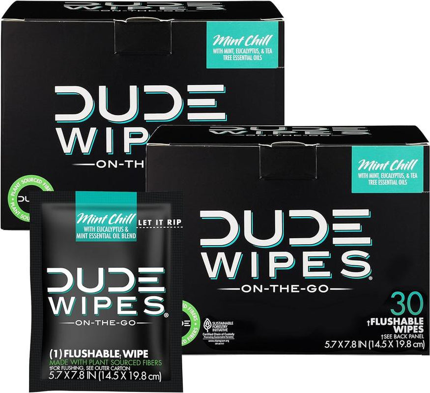 DUDE Wipes - On-The-Go Flushable Wipes - 2 Pack, 60 Wipes