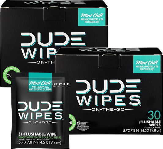 DUDE Wipes - On-The-Go Flushable Wipes - 2 Pack, 60 Wipes